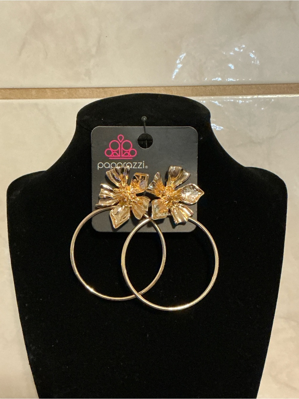 Paparazzi Gold Floral Hoop Earrings with Statement Flowers